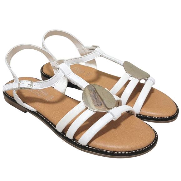 Bella Vita Vue-Italy Flat Slingback Sandals Size US 5.5M White Italian Leather - Picture 2 of 6